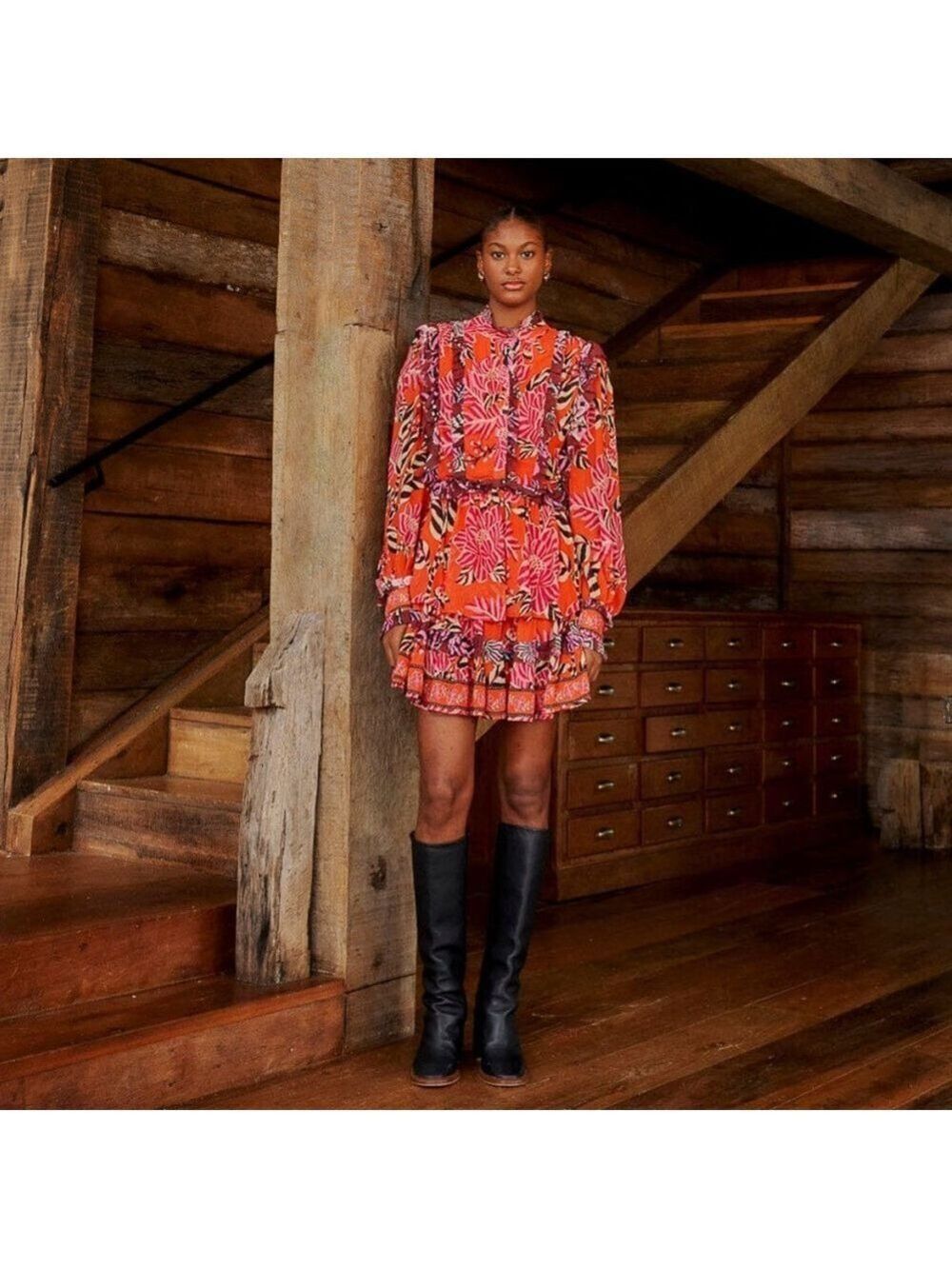 Farm Rio Mixed Floral Ruffle Mini Dress - Picture 4 of 12